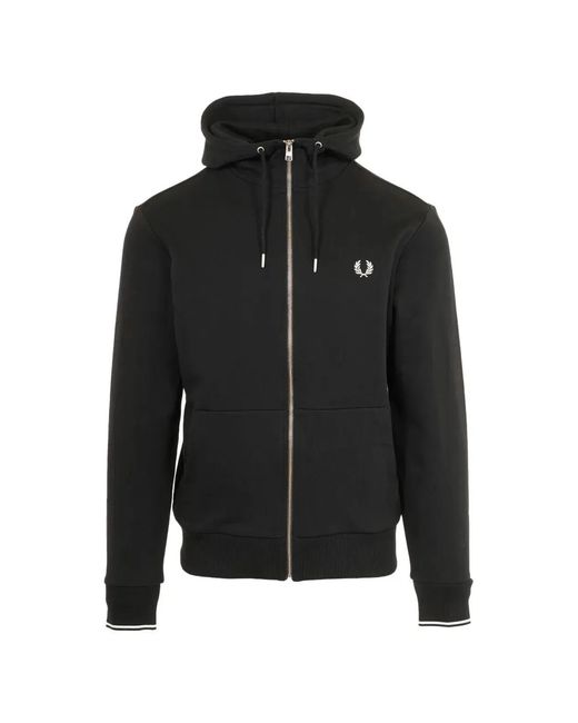 Fred Perry Black Hooded Zip Through Sweatshirt for men