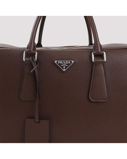 Prada Brown Grained Leather Tote Bag for men