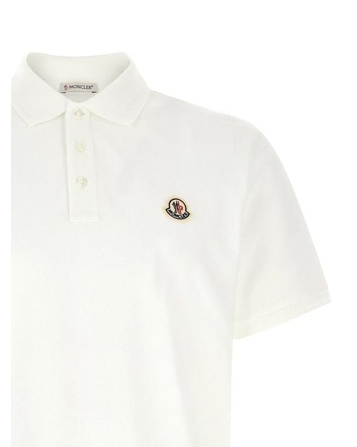 Moncler White Logo Patch Polo Shirt for men