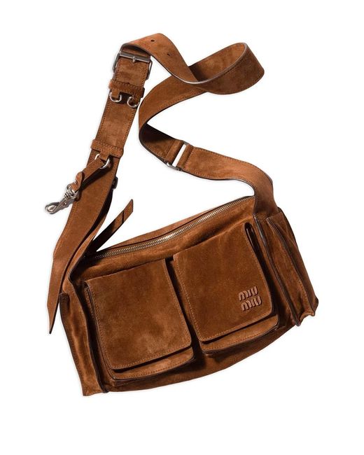 Miu Miu Brown Suede Utilitaire Crossbody Bag