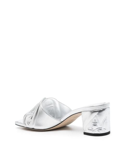 McQueen White Metallic Leather Heel Sandals