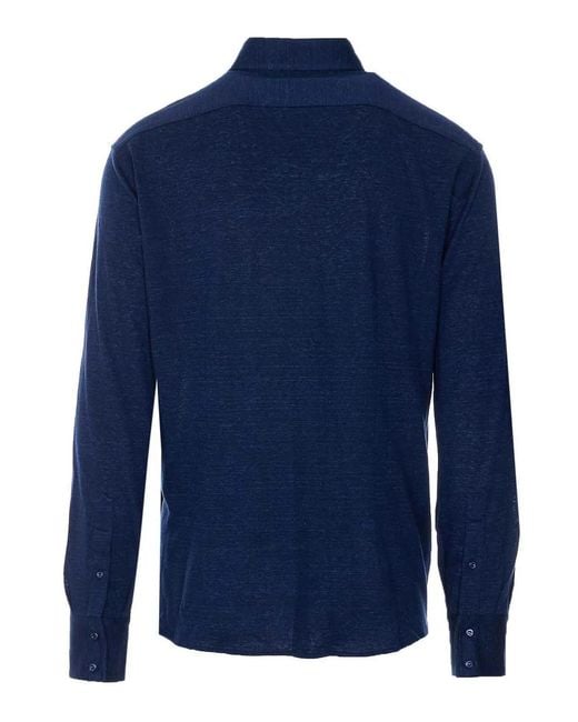 Brunello Cucinelli Blue Shirt With Frontal Buttons Closure for men