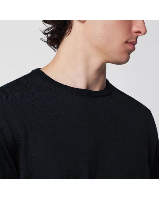 Roberto Collina Black Wool Crewneck Knit Sweater for men