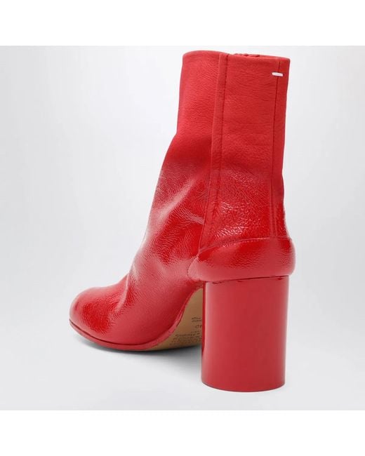 Maison Margiela Red Patent Leather Tabi Ankle Boots