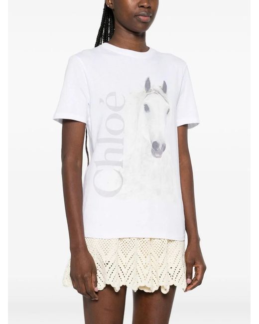 Chloé White Ss T-Shirt Horse Logo
