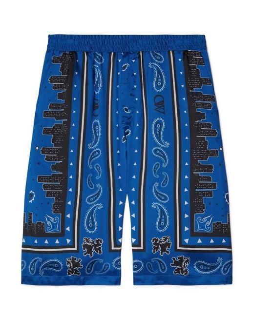 Off-White c/o Virgil Abloh Blue Bandana Viscose Shorts for men