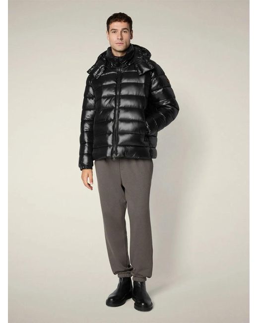 Save The Duck Black Florian Down Jacket With Lacquered Finish And Removable Hood for men