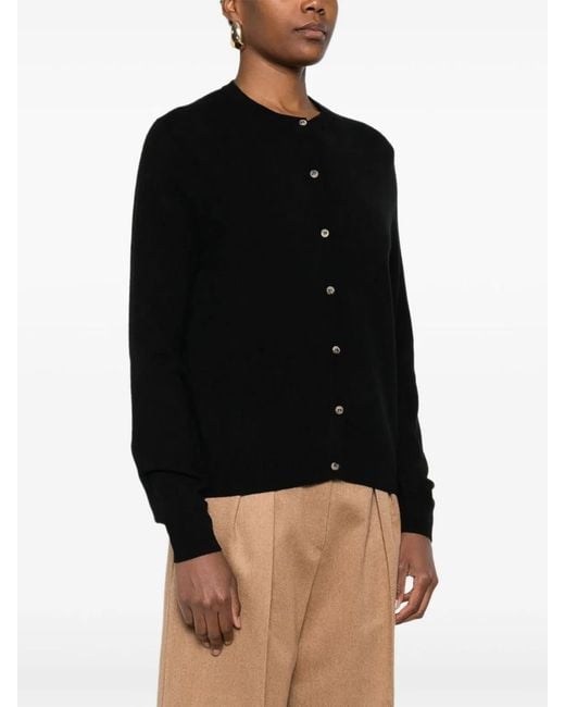Soft Goat Black Buttoned Crew Neck Sweater
