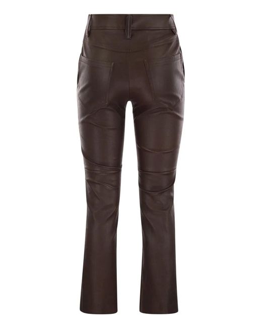 Brunello Cucinelli Brown Stretch Nappa Leather Square Cigarette Trousers With Jewellery