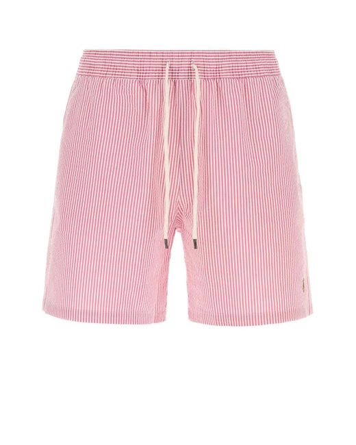 Polo Ralph Lauren Pink Embroidered Stretch Cotton Blend Swimming Shorts for men