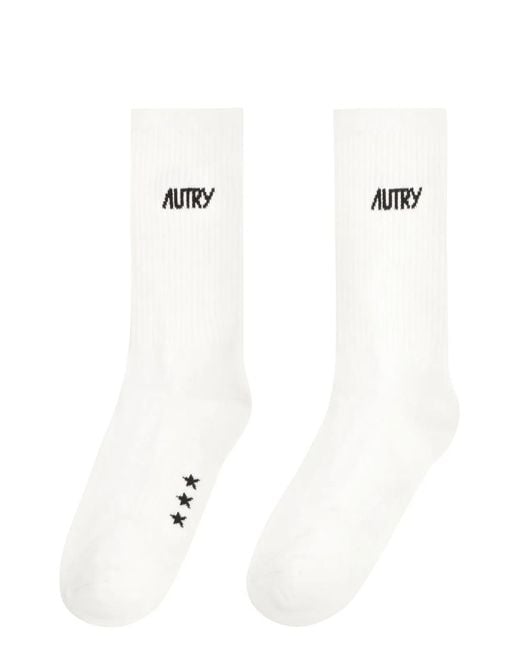 Autry White Logo Cotton Blend Socks for men