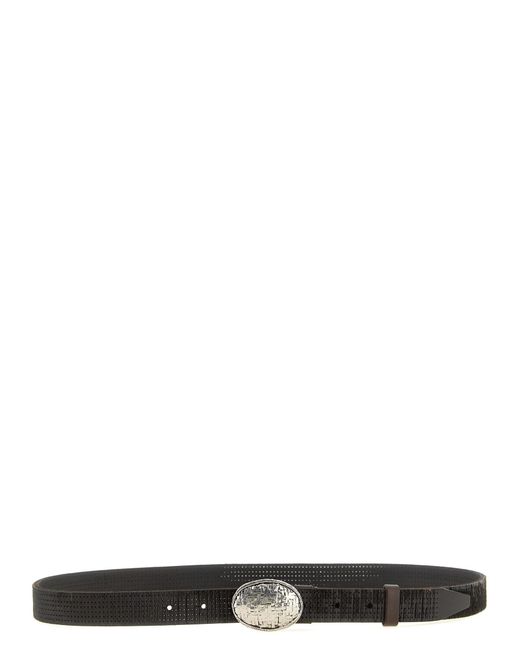 Brunello Cucinelli Black 'Texture' Leather Belt for men