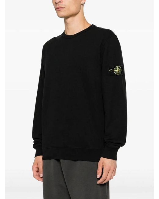 Stone Island Black Crew Neck Cotton Jersey Sweatshirt for men