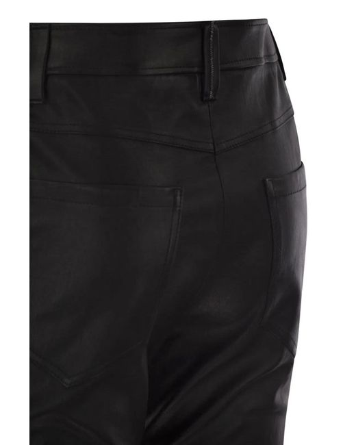 Brunello Cucinelli Black Stretch Nappa Leather Square Cigarette Trousers With Jewellery