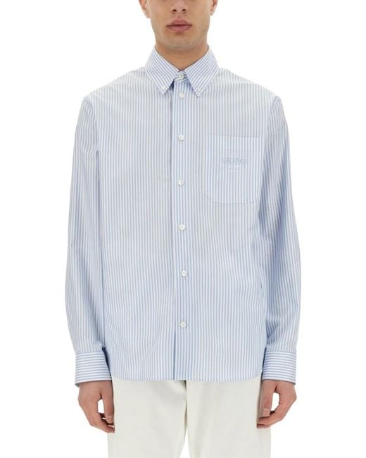 Versace Blue Striped Shirt With Silk Printed Insert for men
