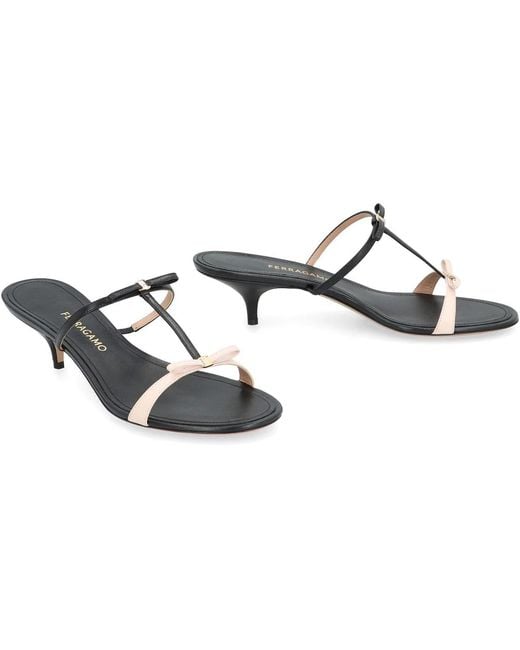Ferragamo Black Mini Bow Leather Mules