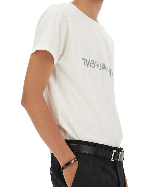 Saint Laurent White Inverted Logo T-Shirt for men