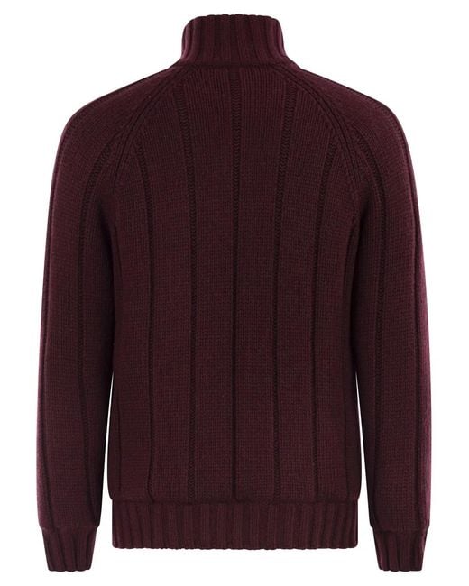 Brunello Cucinelli Red Cashmere Knit Down Jacket With Zip for men