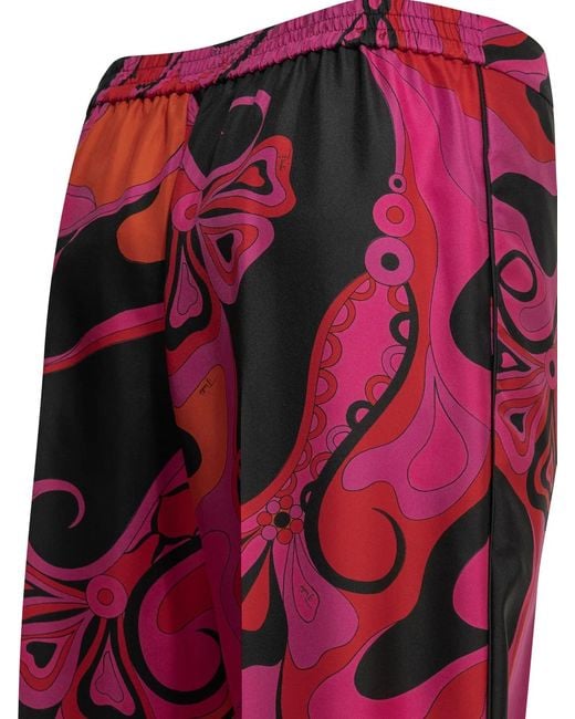 Emilio Pucci Red Orchidee Silk Acetate Polyester Casual Pants