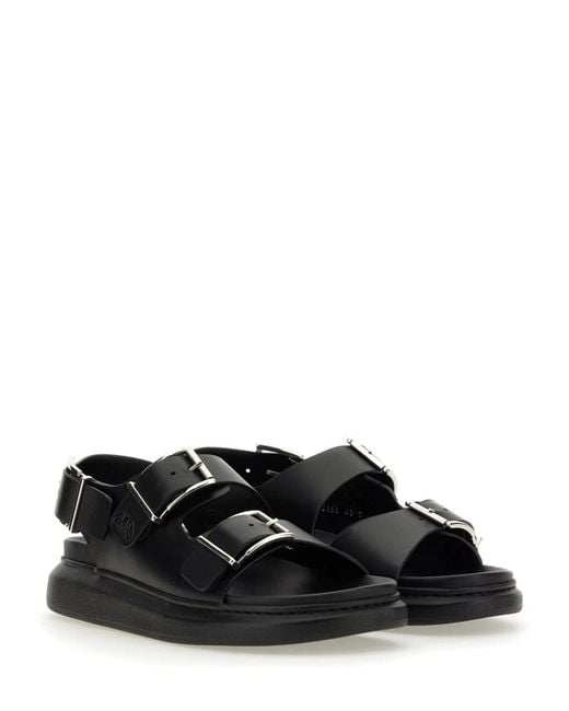 McQueen Black Leather Sandal for men
