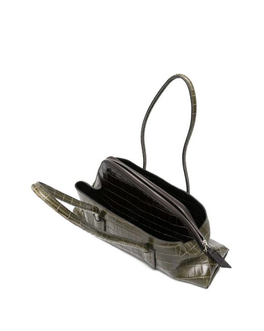 The Attico Black La Passeggiata Small Crocodile-Effect Shoulder Bag With Top