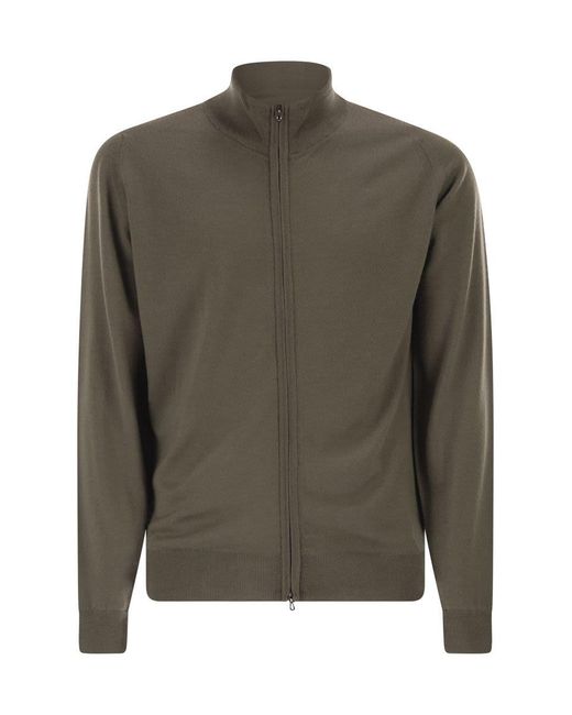 John Smedley Green Extra Fine Merino Wool Cardigan for men