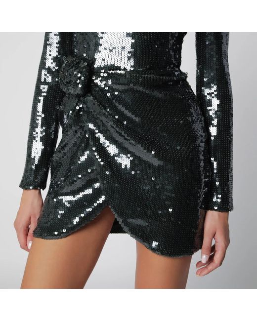 ROTATE BIRGER CHRISTENSEN Black Sequined Mini Dress With Rosette