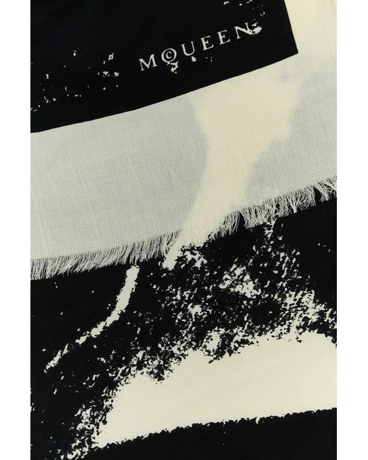 McQueen Black Ivory Silk Blend Scarf