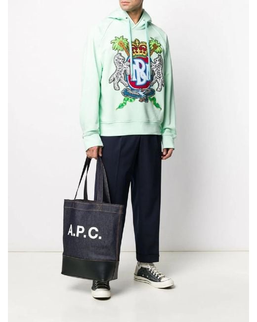 A.P.C. Blue Denim And Leather Shopping Bag for men