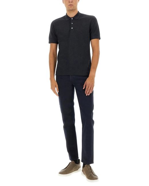 Zegna Black Cotton Blend Polo Shirt for men