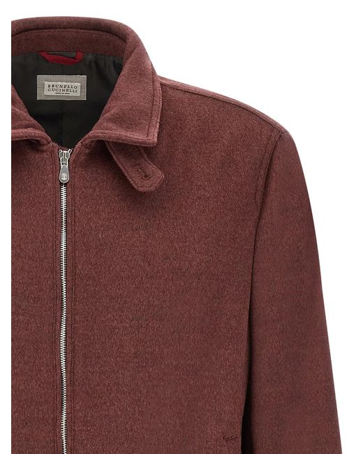 Brunello Cucinelli Brown Virgin Wool Beaver Bomber Jacket for men