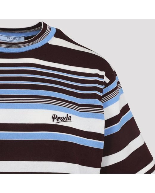 Prada Blue Embroidered Cotton T-Shirt