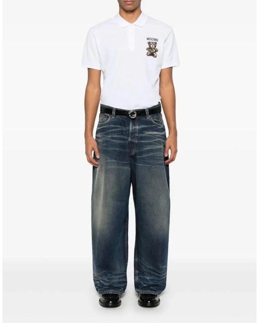 Moschino Couture White Teddy Bear Logo Polo Shirt for men