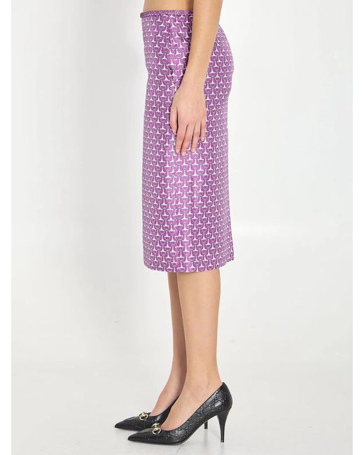 Gucci Purple Horsebit-Print Midi Skirt