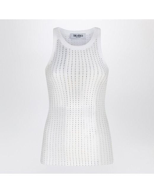 The Attico White Tank Top With Rhinestones
