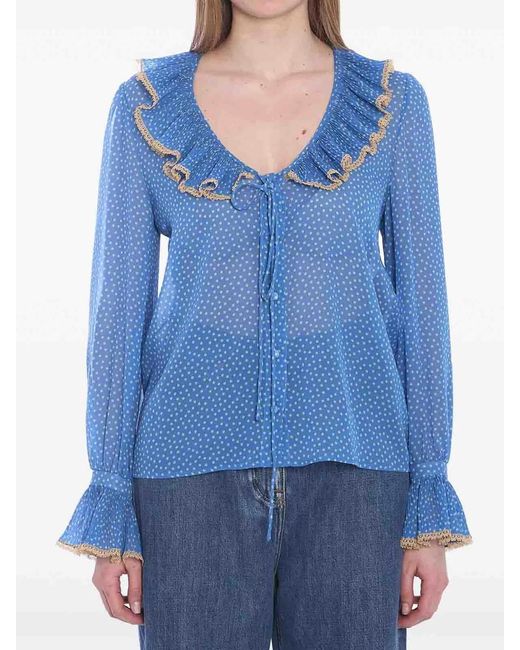 Valentino Garavani Blue Silk Blouse