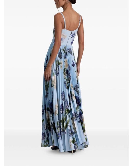 Alice + Olivia Blue Floral Sleeveless Pleated Dress
