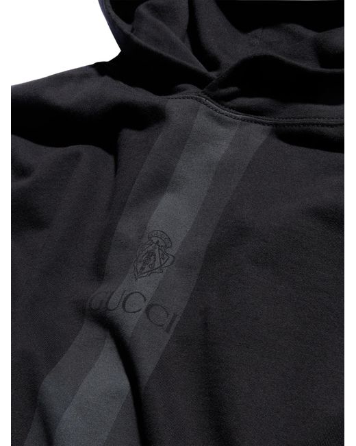 Gucci Black Cotton Hooded Sweatshirt With Muted Web for men