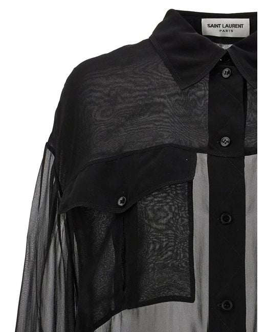 Saint Laurent Black Silk Crepe Muslin Shirt