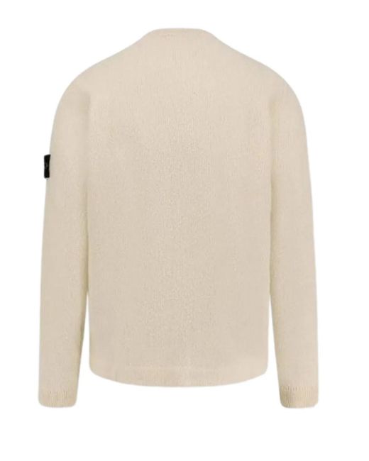 Stone Island White Ribbed Crewneck Sweater for men