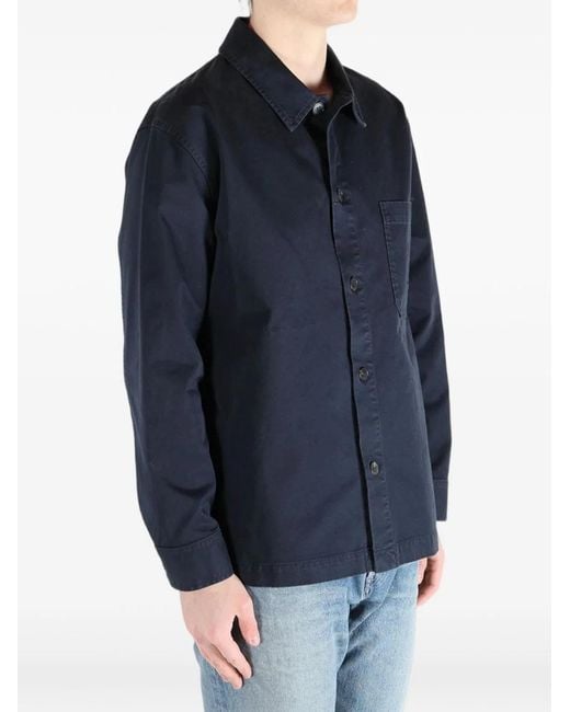 Saint Laurent Blue Cotton Linen Gabardine Cassandre Overshirt for men