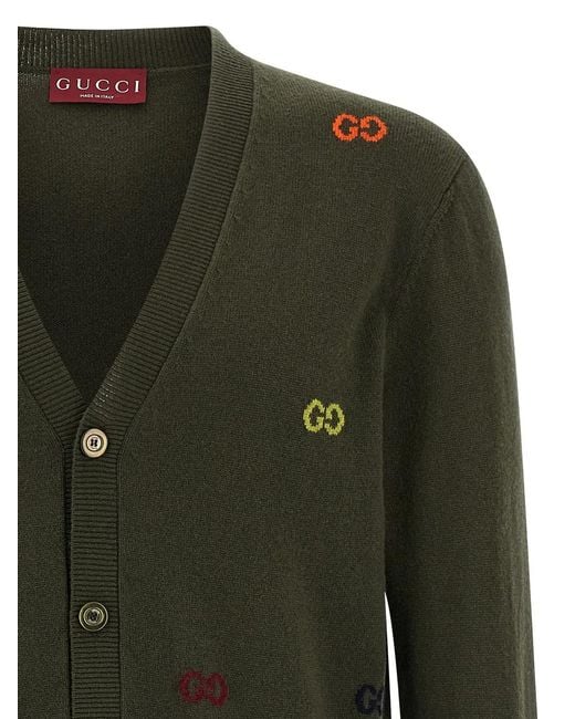 Gucci Green Gg Intarsia Cardigan for men