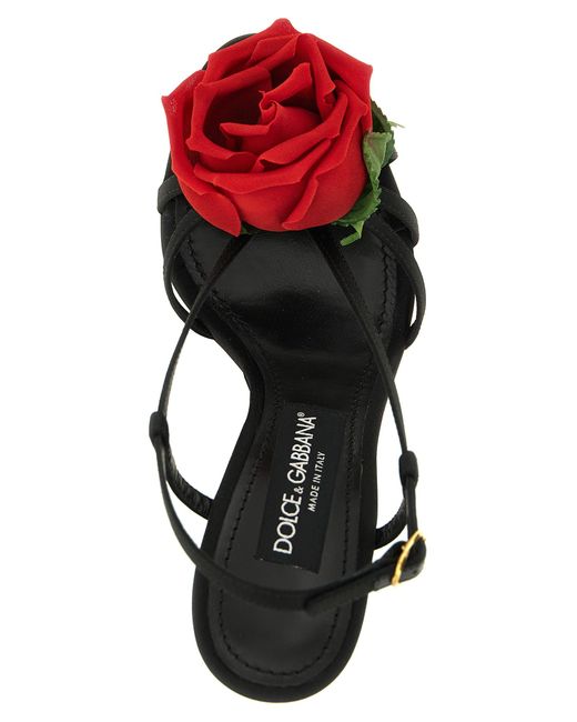 Dolce & Gabbana Black Satin Sandals With Flower