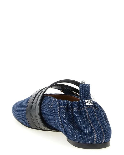 Ganni Blue 'Sue Triple' Ballet Flats