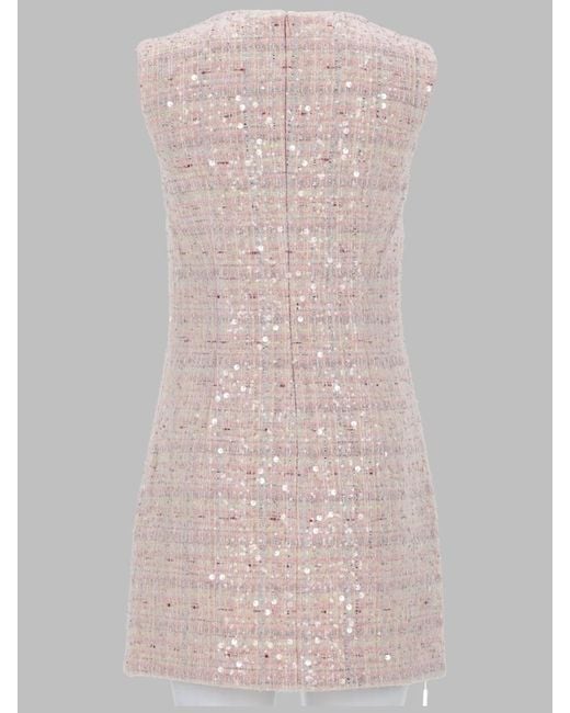 Self-Portrait Pink Sequin Tweed Mini Dress With Bow Detail