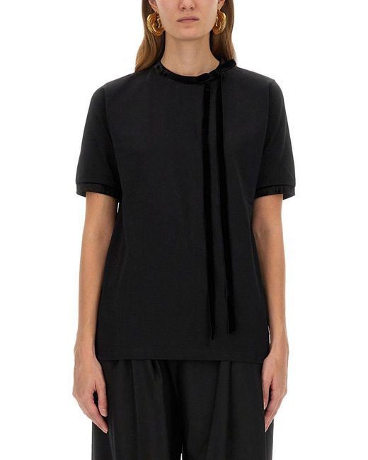 Nina Ricci Black T-shirt With Ribbon And Bow