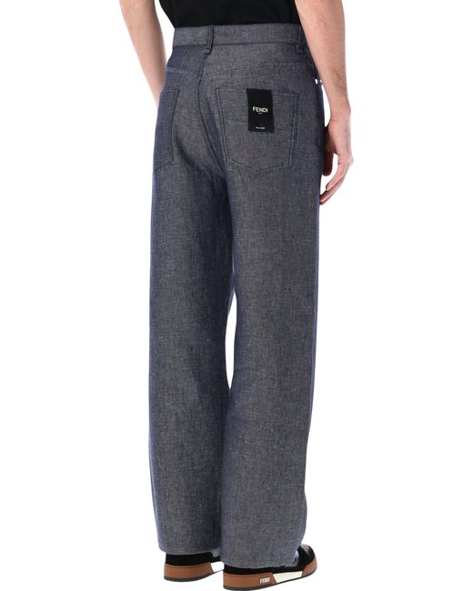Fendi Blue Straight-Leg Jeans Linen for men