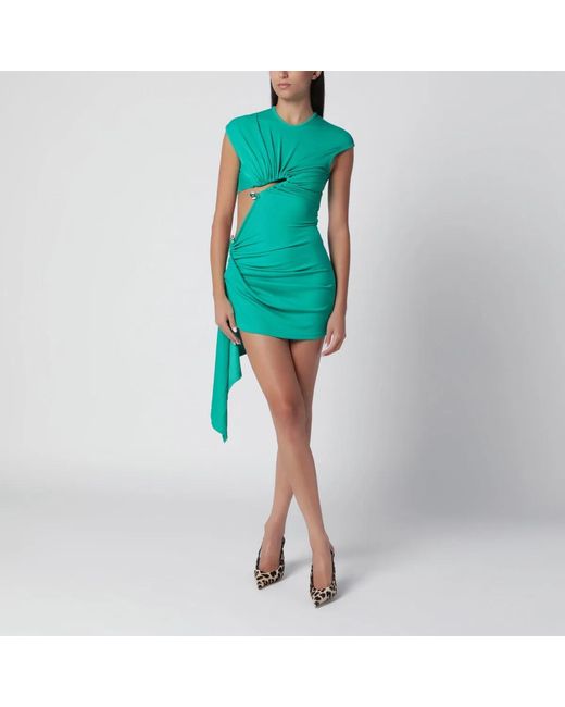 Christopher Esber Blue Droplet Crystal Clasp Draped Tank Dress
