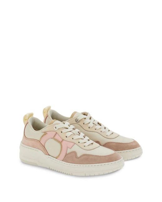 Ferragamo Pink Gancini Leather Sneakers