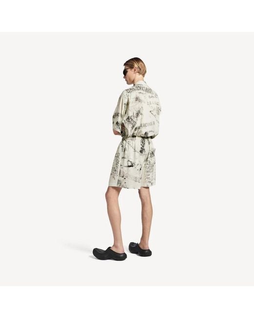 Balenciaga White Viscose Bermuda With Print for men